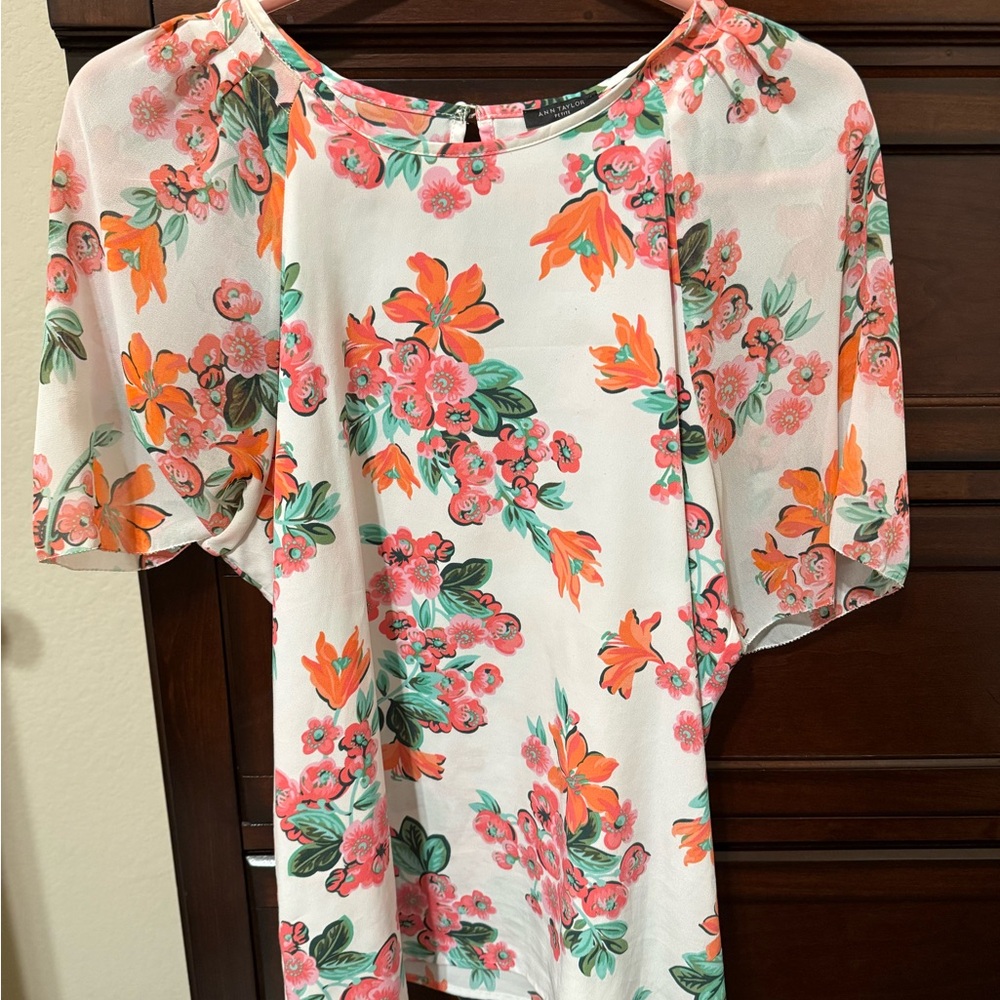 Ann Taylor Floral Blouse in Pink and Orange